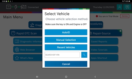 Select Vehicle Screen