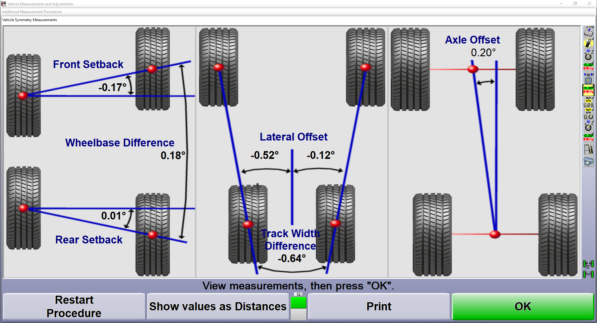 WinAlign Lite Vehicle Symmetry Measurements Screen