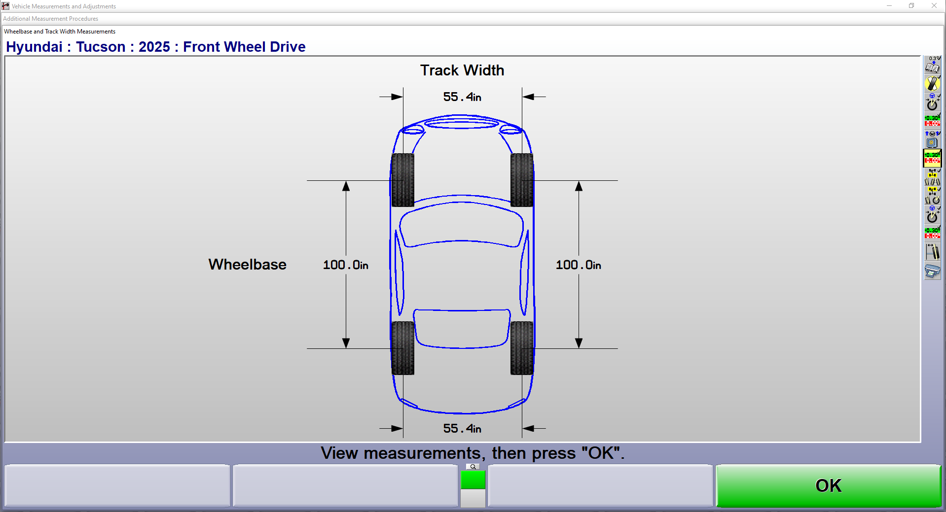 WinAlign Lite Wheelbase and Track Width Screen