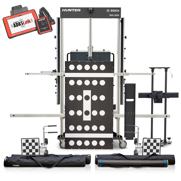 Dispositif de calibration statique Bosch DAS 3000 avec outil de diagnostic ADASLink.