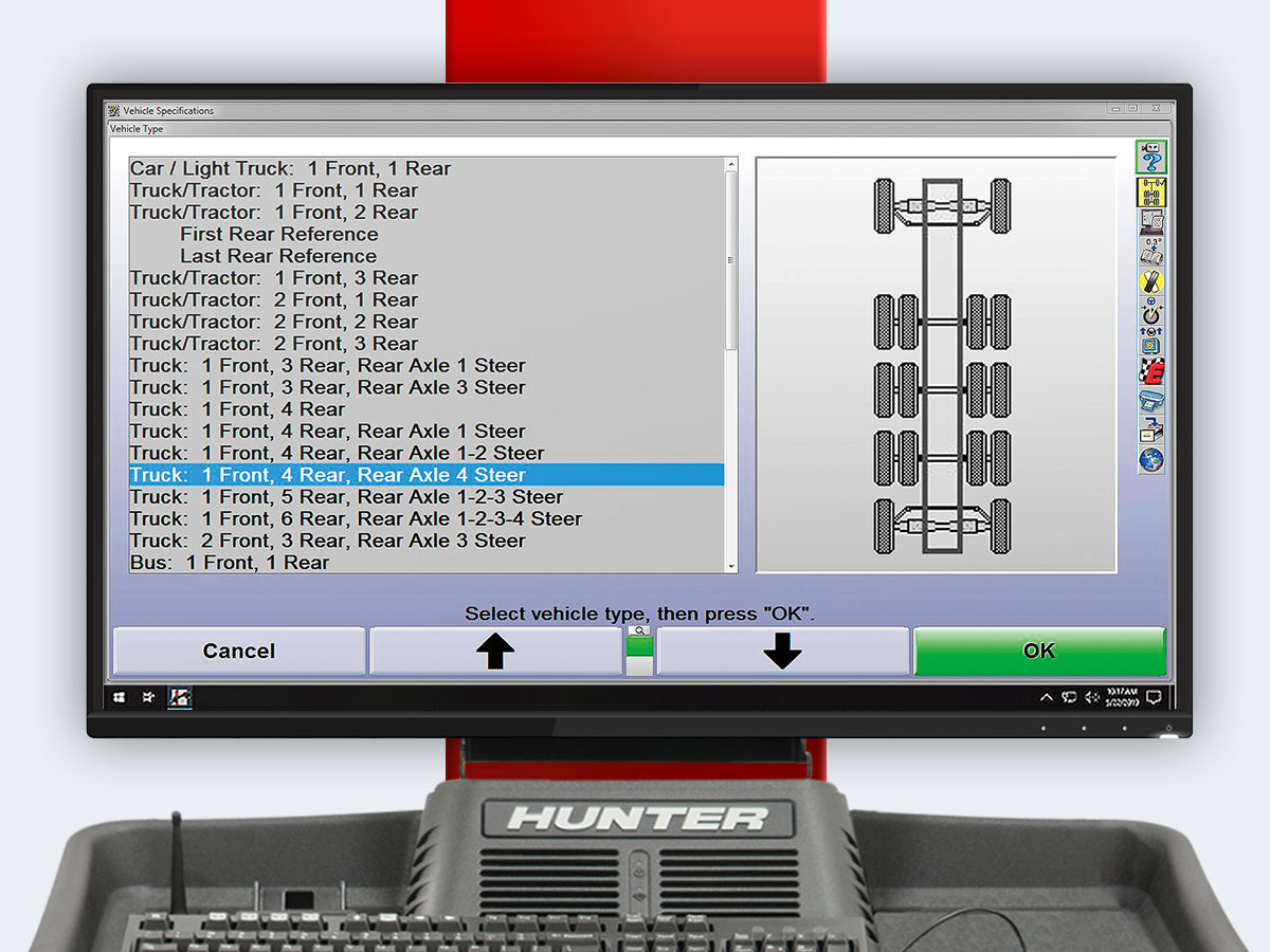 Pantalla Axle Configurations (Configuraciones de ejes) de WinAlign