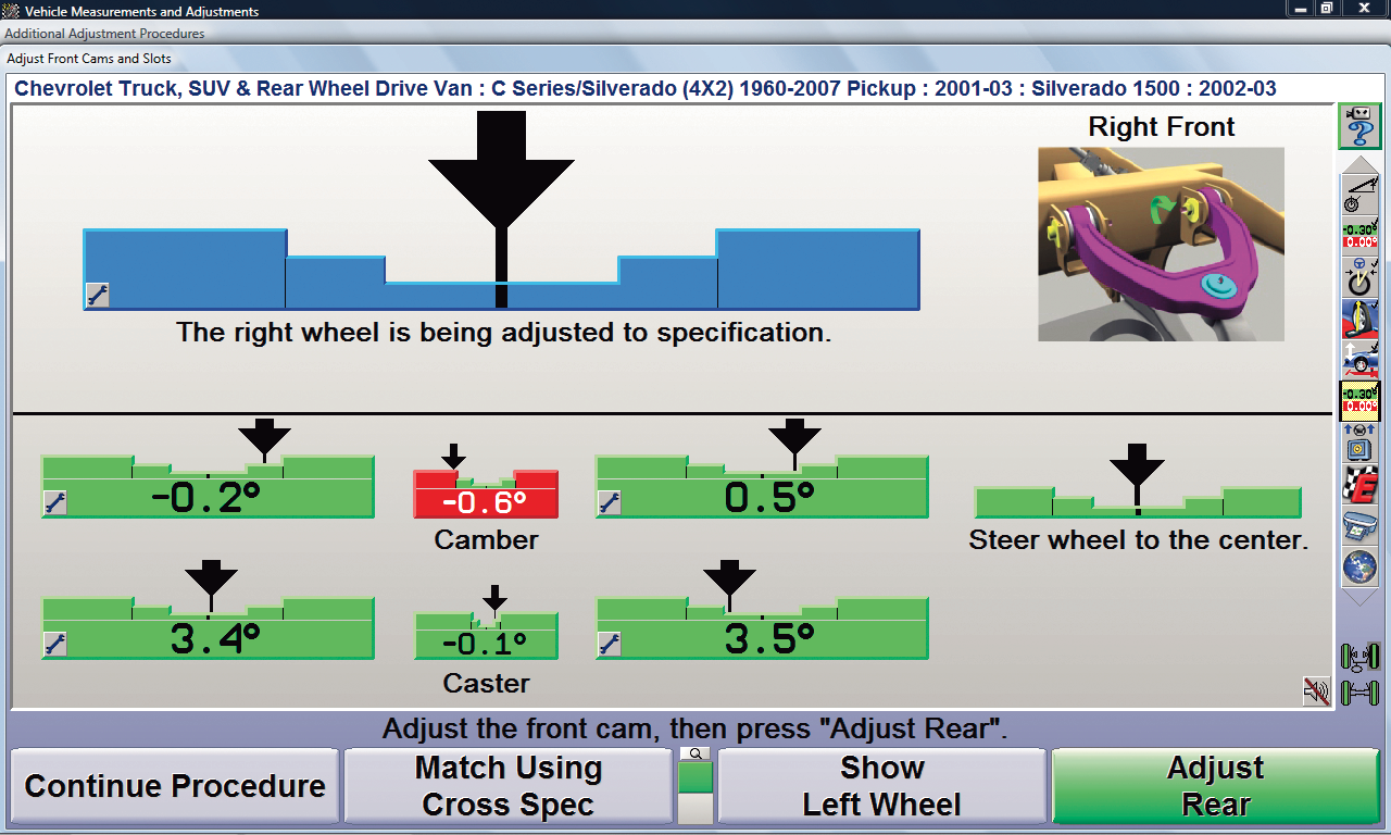 WinAlign Control Arm Movement Monitor Screen