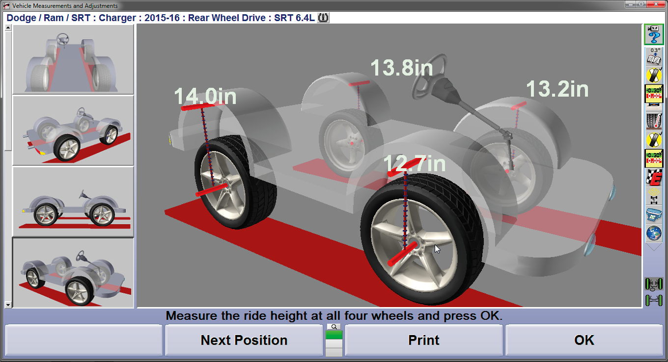 Pantalla de Live Ride Height Adjustment (Ajuste de altura de conducción en vivo) de WinAlign