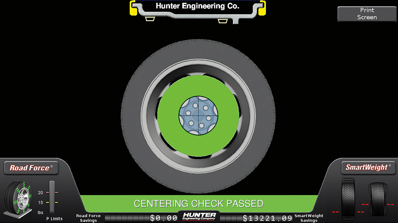 Pantalla CenteringCheck de Road Force Elite de Hunter