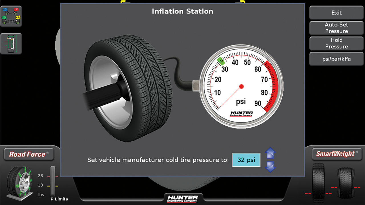 Hunter Road Force Elite tire inflation screen